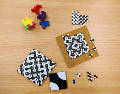 photograph of mathematical tiling and shape puzzles
